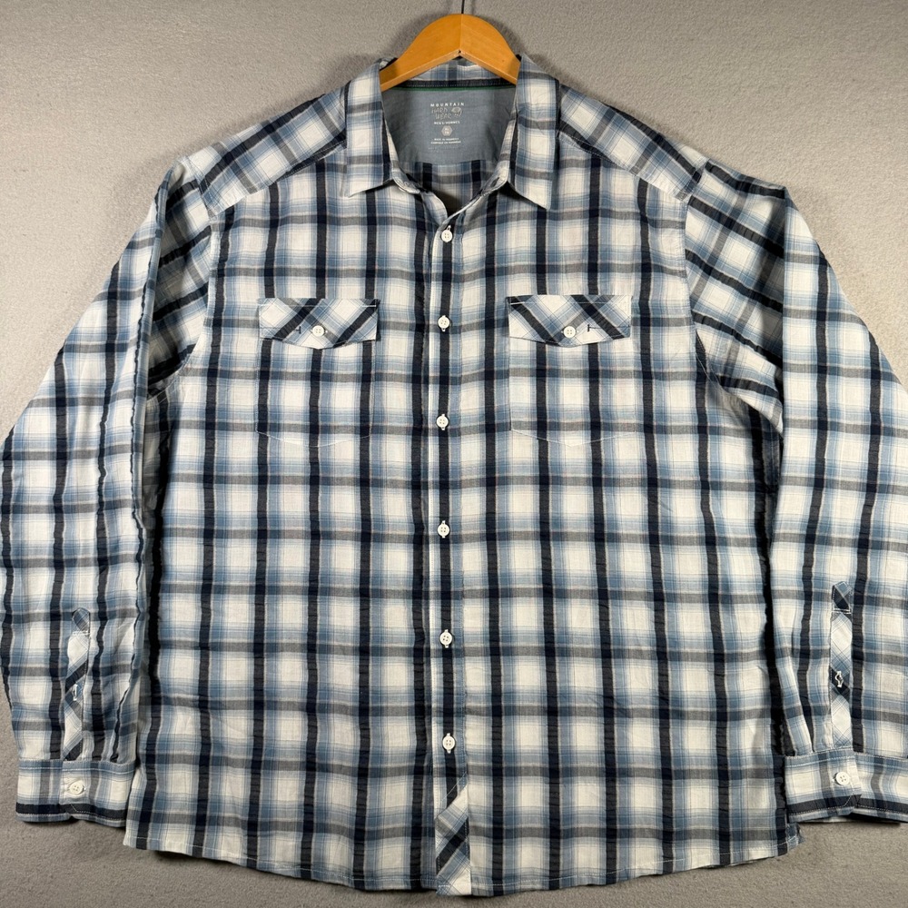 Mountain Hardwear Mens XL Blue Plaid Long Sleeve Button Down Shirt OM5802